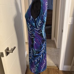CACHE- Sleeveless Tropical Leaf Print Dress SzL Blue/ Purple