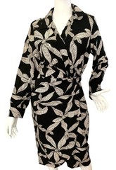 {LOFT} Dress Sz. 8-P Black/Beige Leaf Pattern V-Neck Cross Over Dressy
