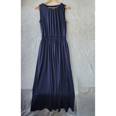 Brooks Brothers Maxi Dress Size Medium Navy Blue Smocked Waist Stretch Tie Neck