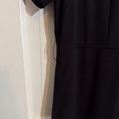 CO Size Large Black Short Sleeve Structured Ruffle Hem Maxi Dress Pockets Chic