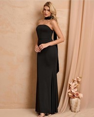 GLNEGE Women’s Black Strapless Stretch Bodycon Maxi Dress XS Bow Polyester
