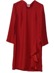 Banana Republic Dress Ruffled Sheath Women’s Size 8 Red Hidden Back Zipper Poly