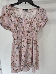 Faded Rose Pink Floral Smocked Babydoll Blouse – Size Small