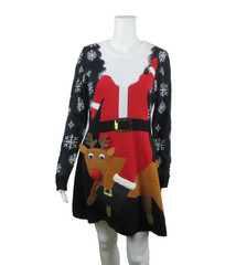Born Famous Ugly Christmas Sweater Dress Santa Reindeer Holiday Women&rsquo;s Large