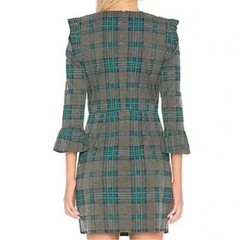 J.O.A. Gray Green Plaid Ruffle Sleeve Mini Sheath Dress Size S NWT