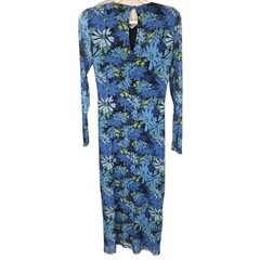 Whistles Blue Floral Ruched Midi Dress UK 10 Bodycon Stretch Long Sleeve