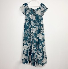 Antthony Original Maxi Dress Womens Large Blue Short Sleeve Cotton Floral