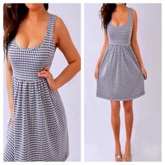 Forever 21 Black White Checked Sleeveless Babydoll Short Mini Dress S Small NWT
