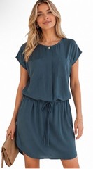 Vince Silk Dress Blue Small Minimalist Short Sleeve Casual Luxe