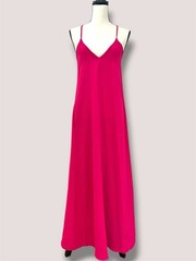 NICOLE MILLER NEW YORK Hot Pink A-Line Maxi Dress POCKETS LIGHTWEIGHT SUNDRESS