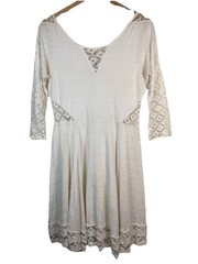 Free People Women&rsquo;s L White Stretch Rayon Blend Lace Accent Babydoll Dress