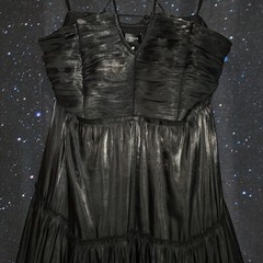 AQUA Dress Sz M Black Metallic Tiered Ruffle Strappy Maxi NWT