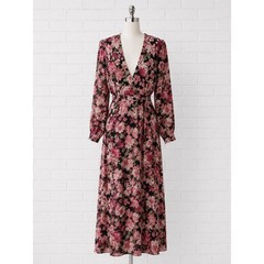 Bardot Floral Cut Out Maxi Dress Womens 8 Black Pink Long Sleeve V-Neck