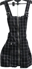 H&M Divided Full Zip Mini Dress Women&rsquo;s Size 12 Black Check Buckles Belted Y2K