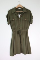 NWT Miou Muse Chic Olive Green Button-Up Mini Dress Sz Small