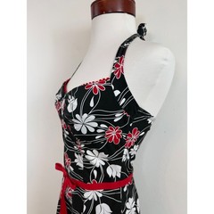Rampage Floral Halter Dress Red White Y2K Rockabilly Pinup Retro Tulle Sz 3 XS