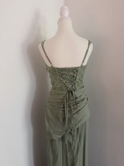 Green Floral Lace Corset Ruched Maxi Dress Square Neck Lace-Up Formal Size 2