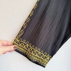 Uzman Giyim 100% Cotton Embroidered Kaftan in Black & Gold Embroidery size XXL