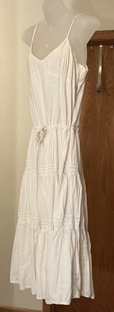 AList Wrapper 100% Cotton White Midi Ruffled Boho Romantic Fairy Sundress Sz 11
