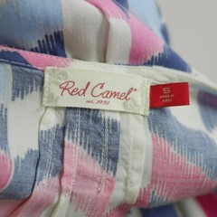 RED CAMEL Women&rsquo;s S – Pink & blue geometric 3/4 sleeve A-line dress knee length