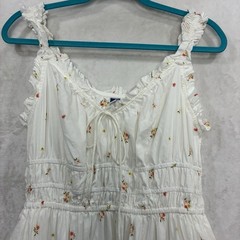 Old Navy Floral Smocked Waist Fit & Flare Midi Dress M Ruffle White Milkmaid