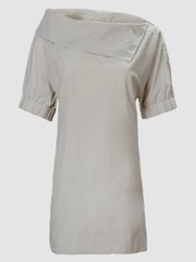 $285 Finley Women&rsquo;s Beige Asymmetrical Collar Short Sleeve Dress Size Medium