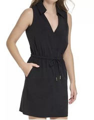 Calvin Klein Drawstring Waist Collard Sleeveless Sheath Dress Size 8 Stretch