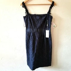 Philosophy Dark Blue Embroidered Flowers Floral Fitted Mini Cami Dress Sz 4 NWT