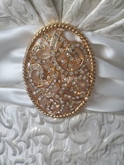 VNTG Betsey&Adam Shimmer Cream Brocade Rhinestone Formal Bridal Party Dress USA