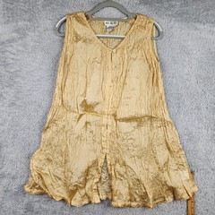 Vintage Together! Dress Womens Medium Gold Crinkle Button Swing Sundress Fairy