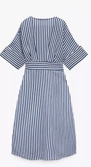 BNWT ZARA BLUE WHITE STRIPED MIDI SHIRT DRESS BELT METAL BUTTONS SIZE XS