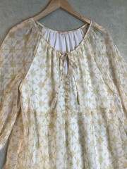 Lovecolette Womens Sheer Lined Geometric Long Balloon Sleeve Dress Yellow Medium