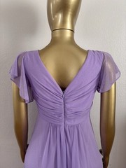 Purple Chiffon Maxi Dress V-Neck Flutter Sleeve Glitter Rosette Lined Size S