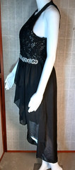 Mujer Moderna Size Medium Black Evening Dress Sequin Beaded Waist Sparkled Top