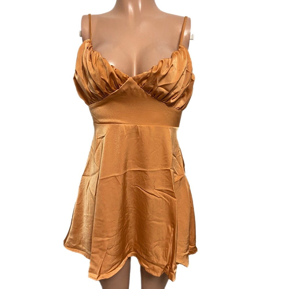 APRICOT V-NECK PLEATED Bust Smocked CAMI Mini DRESS Mermaid Core Fairycore Nwts