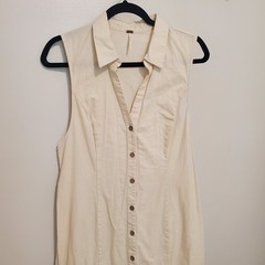 FREE PEOPLE dress essential shirtdress button down long linen blend sleeveless M
