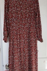 Boden 8R Red Paisley V-Neck Long Sleeve Fit & Flare Midi Dress Regular