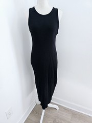 Theory Black Ribbed Bodycon Straight Tight Sleeveless Midi Tank Dress L Large