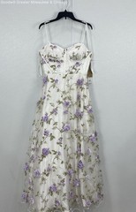 TLC Say Yes Womens White Purple Floral Embroidered
