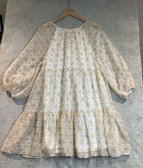 Lovecolette Womens Sheer Lined Geometric Long Balloon Sleeve Dress Yellow Medium