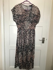 New Look Brown Black Animal Print Sleeveless Satin A Line Pleated Dress UK 10