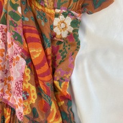 BANJANAN Ruffle Tiered Patchwork Floral Print Maxi Dress Multi Asymmetrical M