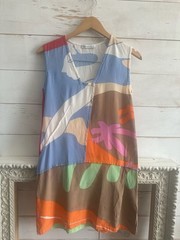 Rejina Pyo Abstract Face Print Silk Sleeveless Dress Size 12