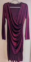 Women&rsquo;s Huhot Burgundy Velvet Deep V Rouched Waist Long Sleeve Dress Sz XL