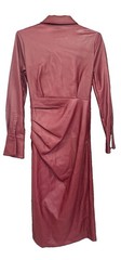 7 For All Mankind Burgundy Faux Leather Collared Button Front Midi Dress S
