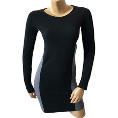 Diverse Women&rsquo;s Small Long Sleeve Stretch Bodycon Colorblock Mini Dress Black