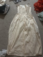 Zara Beige Solid Woven Cotton Straight Neck Smocked Maxi Dress Spaghetti Strap S