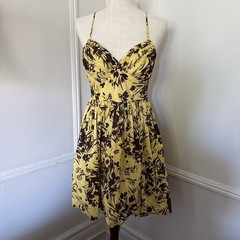 Morgan 4 Ever Yellow Brown Floral Spaghetti Strap Sundress 7/8
