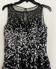 Basix II Nylon Dress 6 Black Silver Sequin Tulle Fit Flare Party Cocktail Skater