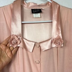 Vintage 90s Wild Rose Full Button Maxi Midi Dress Womens 8 Satin Romantic Bow
